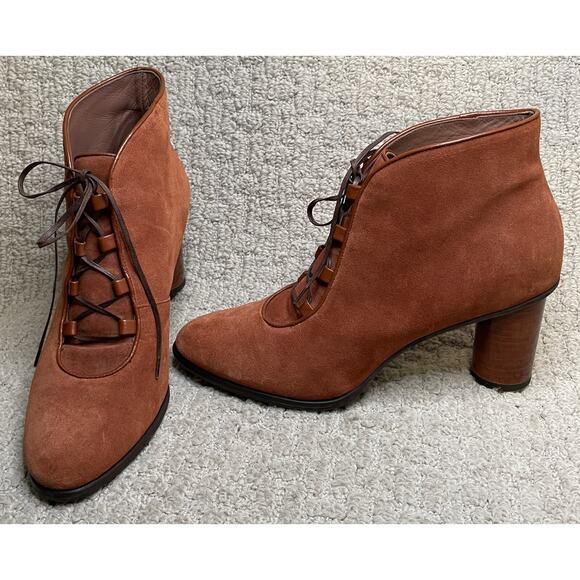 Max Mara Max & Co Rust Suede Boots 40 9.5 10 Round Heels Artisan Lace Up